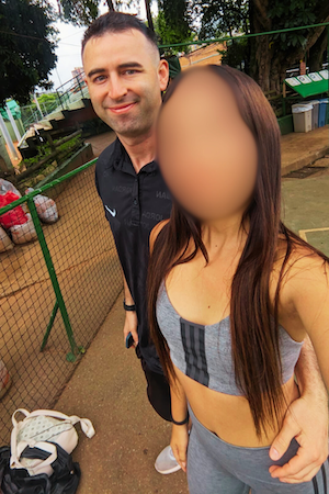 Picture of an American foreigner on a date with a Colombian girlfriend in Medellin, Colombia at Estadio Atanasio Girardot. 