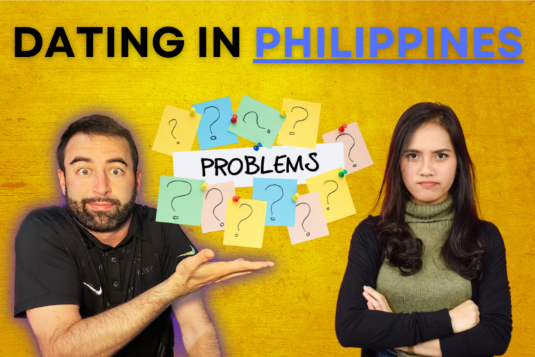 Eric James of Roaming Romances with a beautiful Filipina, with the text "Dating In Philippines" problems.