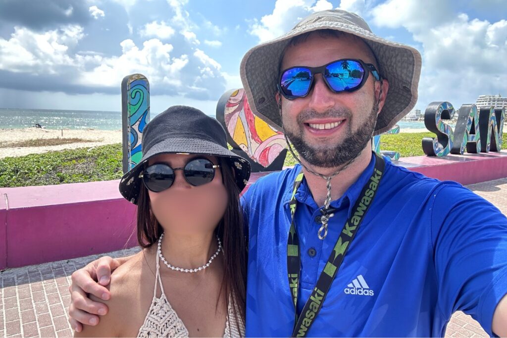 Beautiful Colombian woman with her American boyfriend dating in San Andres, Colombia.