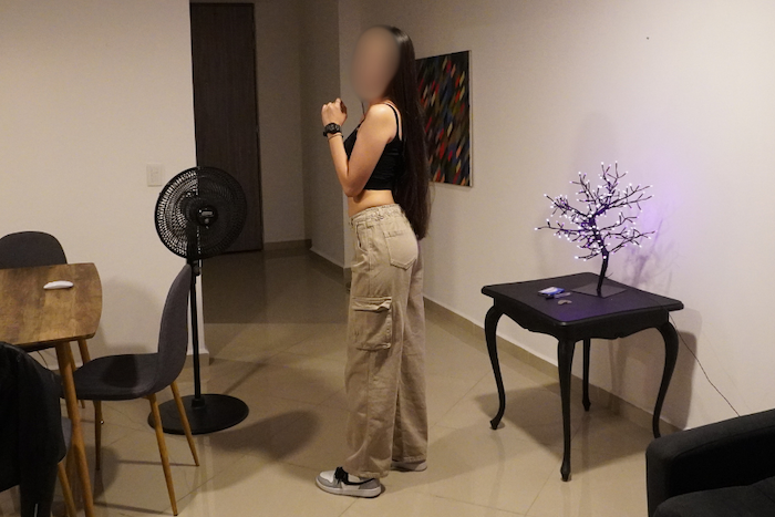 Hot Colombian woman in Medellin, Colombia apartment.