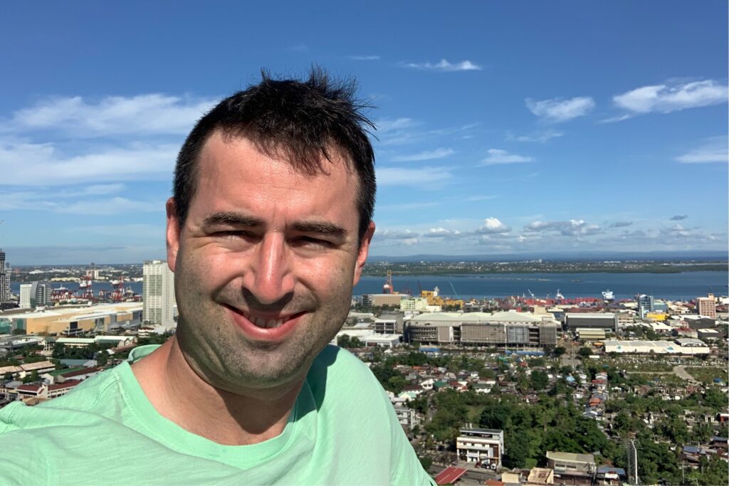 Selfie at Cebu City condo rooftop. View of entire Cebu landscape.