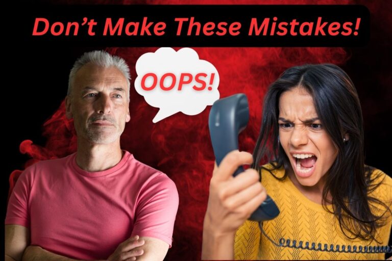 Angry beautiful latin woman yelling at her foreign boyfriend. With text"Don't Make These Mistakes!" and "Oops"