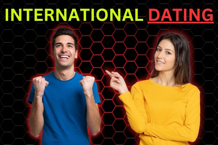 Featured image for International Dating Guide For Westerners. Has attractive man standing next to attractive woman smiling and pointing at him.
