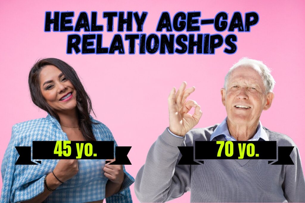 Image for blog post section about 3 Keys to Healthy Age-Gap Relationships, image has hot 35 year old Colombian woman with 70 year old American boyfriend.