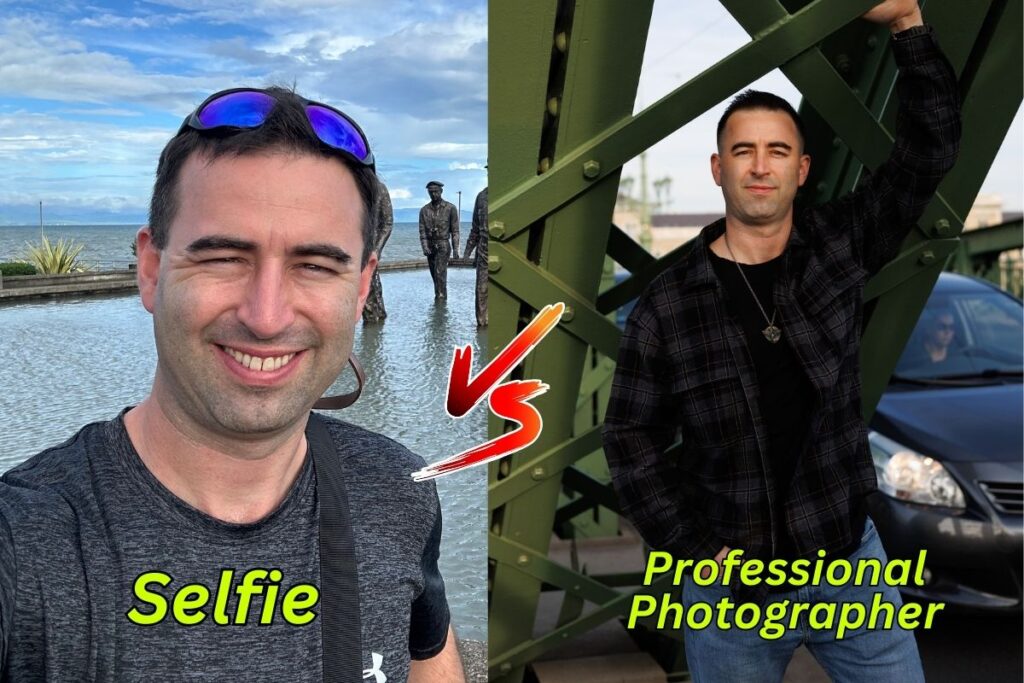 Comparison of two pictures, Selfie vs professional photographer for online dating profile. (Eric James of Roaming Romances)