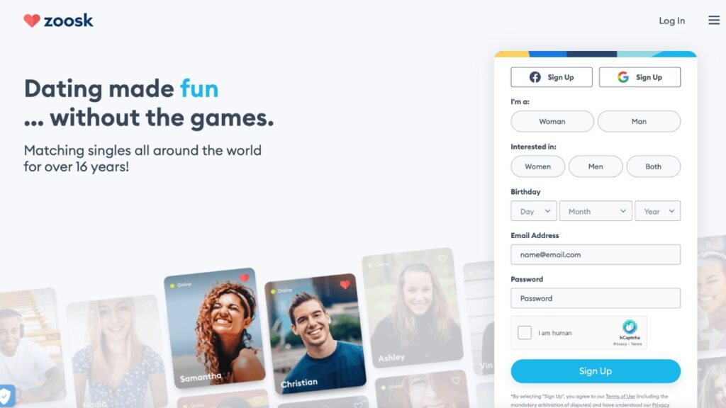 Zoosk dating app login screen. Used for article about meeting women internationally.