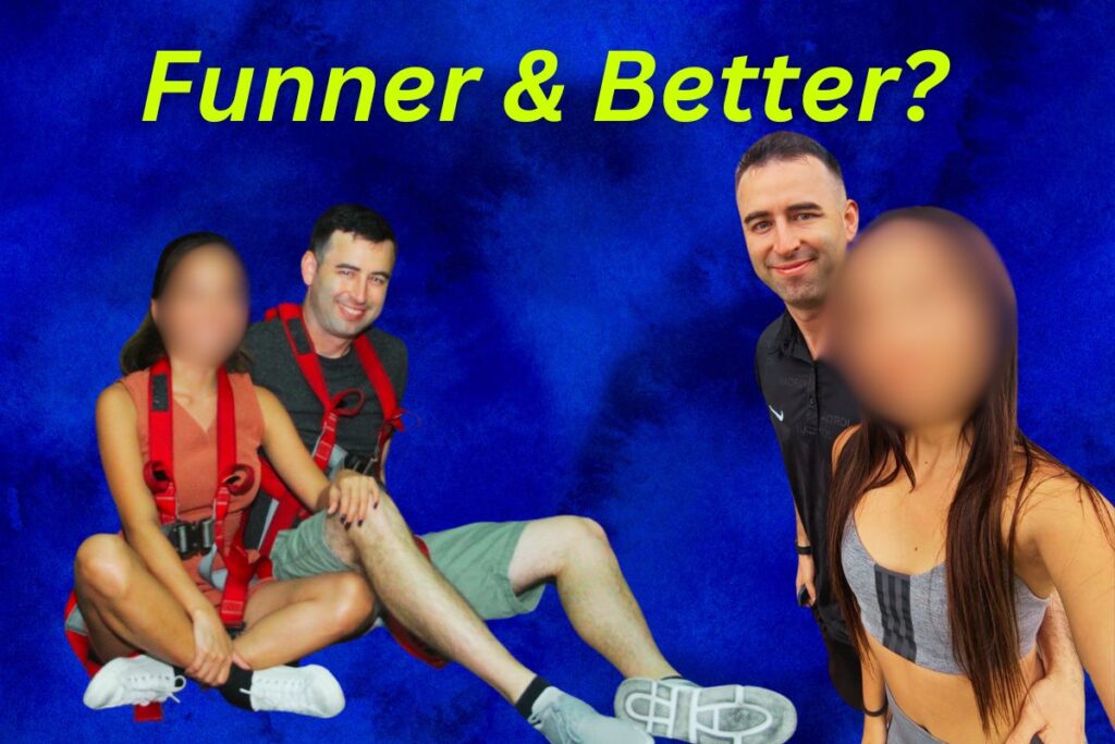 Featured image for article about Dating Abroad is funner and easier for men. Picture of Western man (Eric James) dating a hot Colombian woman and a hot Filipino woman).