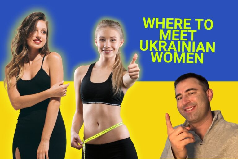 Featured image for article on "Where To Meet Ukrainian Women", with two beautiful hot Ukrainian women with a background of the Ukraine flag.