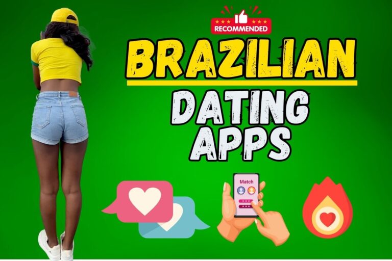 Featured image for article about Best Dating Apps To Meet Brazilian Women Online. Text of "Recommended Brazilian Dating Apps" with picture of hot Brazilian mode from the back side.