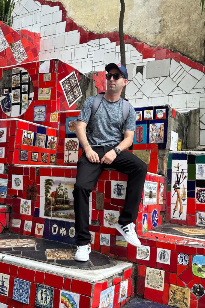 Eric James in Rio de Janeiro at the famous Escadaria Selarón steps.
