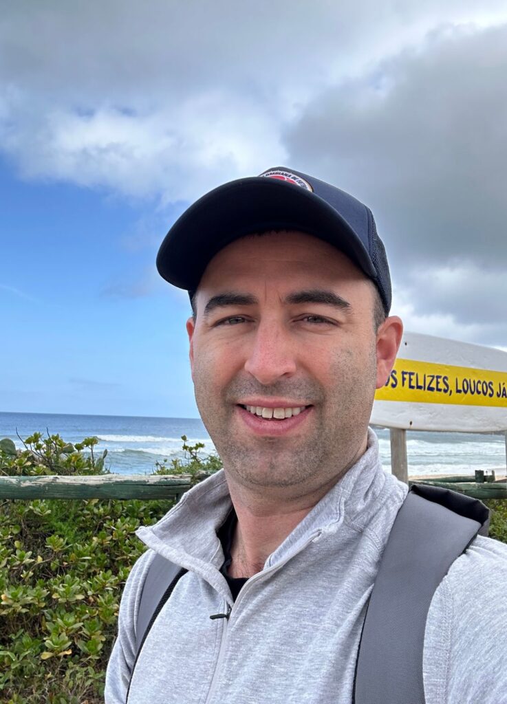 Eric James selfie at Florianopolis Beach in Brazil.