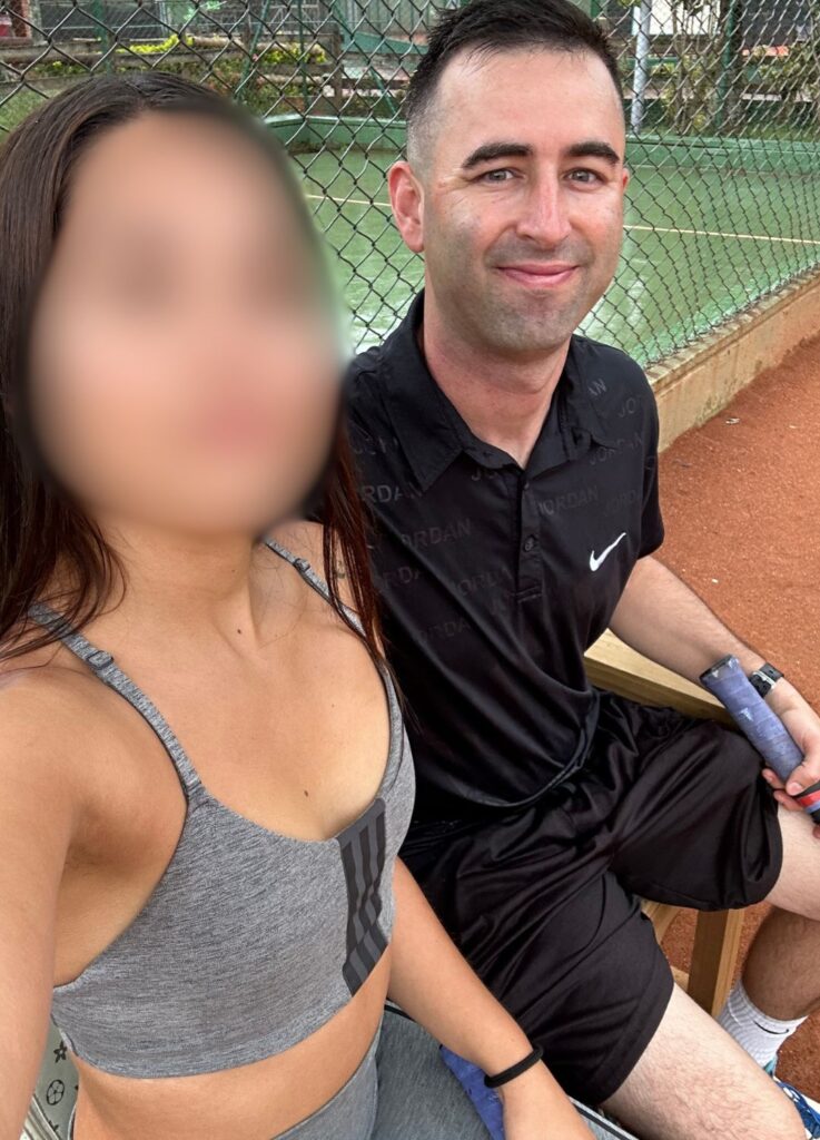 Me with a beautiful Colombian girlfriend while playing tennis in Medellin, Colombia.