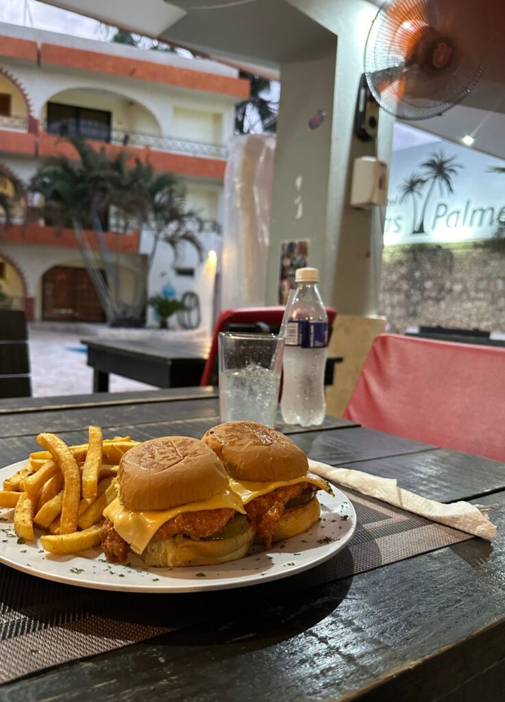 Buffalo chicken sliders at Chicken and Waffle resturant in Sosua, Dominican Republic.