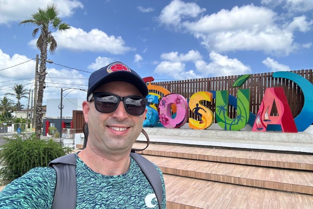 Selfie at the famous Sosua sign in the Dominican Republic.