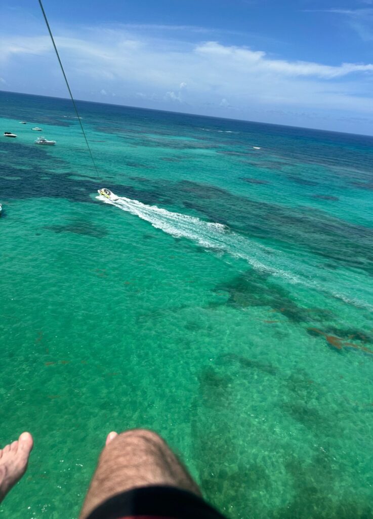 Parasailing in Punta Cana, Dominican Republic at the Bavaro beach area.