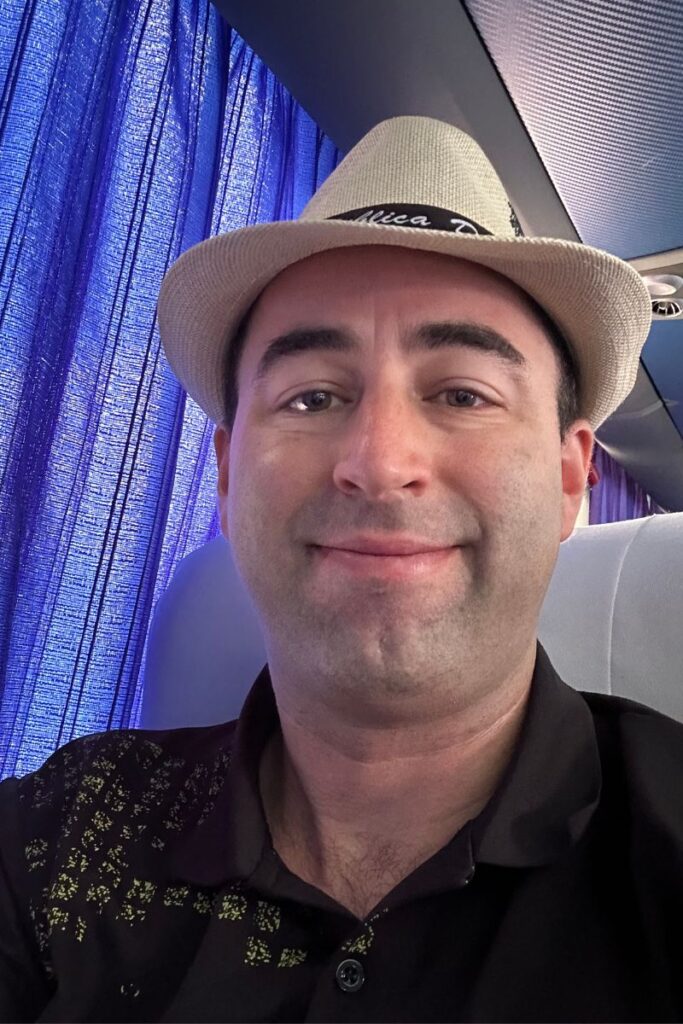 Me, taking the bus in the Dominican Republic.