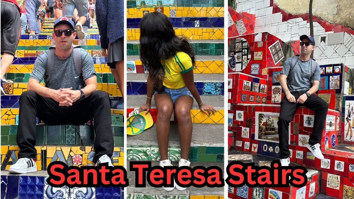 Photo op of interracial couple at the Santa Teresa stairs and steps in Rio de Janeiro, Brazil.