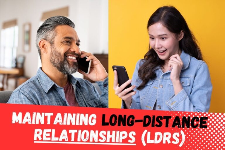 Featured image for blog post about maintaining long-term relationships (LDRs) with women overseas. Image has American man on video call with Asian woman, and text "Maintaining Long-Distance Relationships (LDRs)".