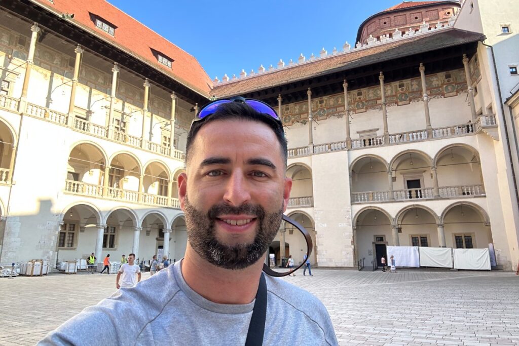 Eric James (me) taking a selfie at the Wawel castle in Krakow, Poland.