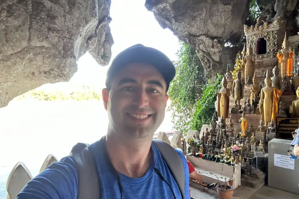 American at Pak Ou Cave in Luang Prabang, Laos.